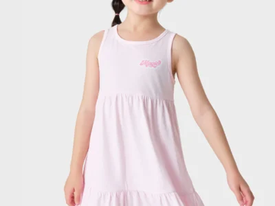 Váy liền bé gái cổ tròn sát nách có hình in