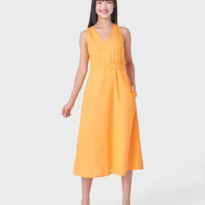 Váy liền nữ vải line cổ tim sát nách có chun eo